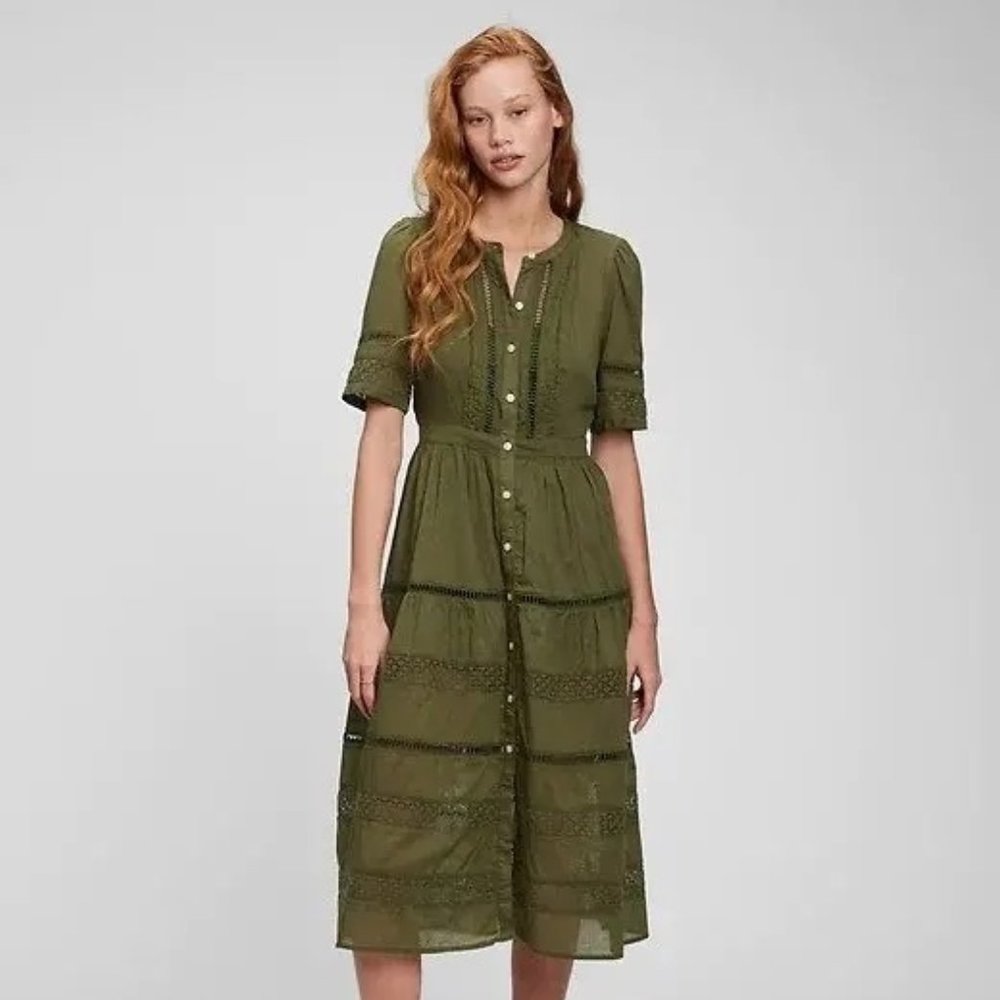 GAP Lace Button-Up Midi Dress
